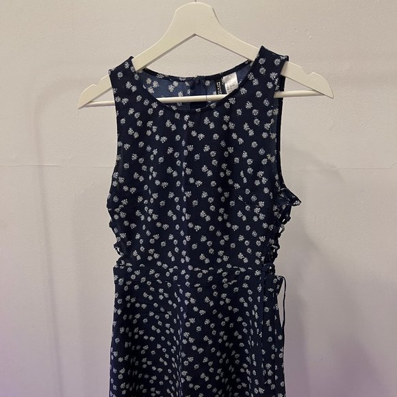 Sundress with Side Crisscross in Blue and White - Picture 1 of 5